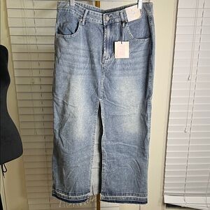 Happily Grey Maxi Skirt with Thigh-high Slit and Raw Hem